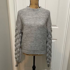 Gray Sweater with Textured Sleeves